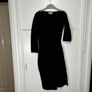 Kaufmanfranco Dress Black Wool Blend Belted Wrap Midi Asymmetric